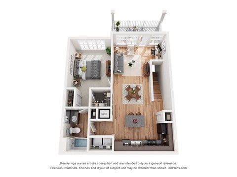 Floor plan for 1 bed, 1 bath, 857 sqft